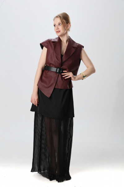 Жилет, платье NikVa 1018-2 чёрный и бордо - фото 9