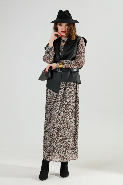 Жилет, платье NikVa 1020-1 коричневый мультиколор и чёрный - фото 8