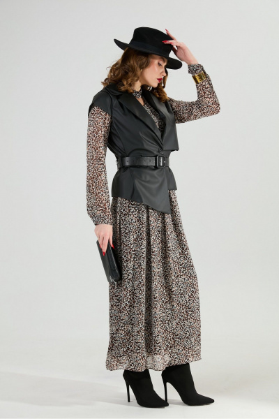 Жилет, платье NikVa 1020-1 коричневый мультиколор и чёрный - фото 6