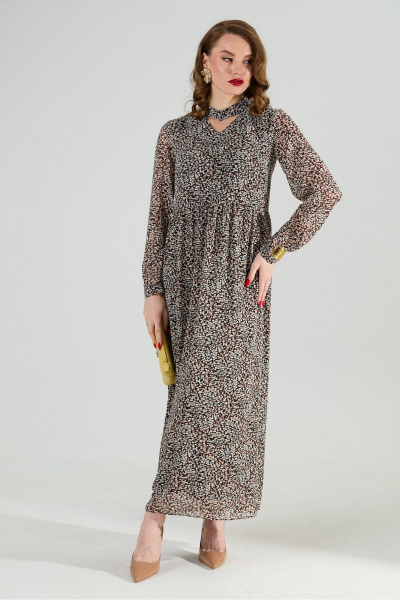 Жилет, платье NikVa 1020-2 коричневый мультиколор и шоколад - фото 8