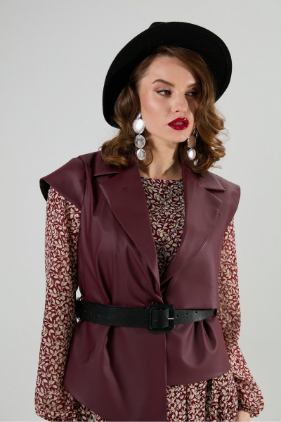 Жилет, платье NikVa 1020-3 листочки бургунди и бордо - фото 6