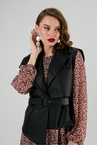 Жилет, платье NikVa 1020-4 листочки бургунди и чёрный - фото 13