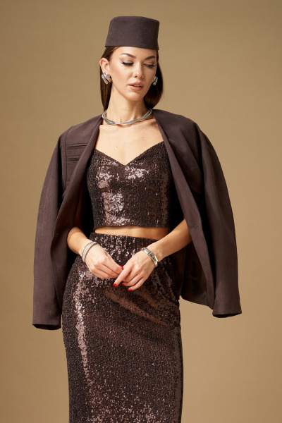 Жакет, топ, юбка N.O.W. 1640 коричневый - фото 6