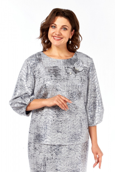 Блуза, юбка Элль-стиль 2400/1 серебро - фото 5