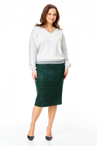 Джемпер, юбка T&N 7729 белый-изумруд - фото 2