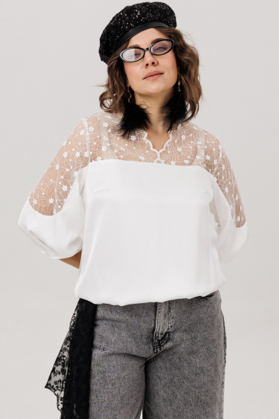 Блуза Anelli 1790 фарфоровое_кпужево - фото 3