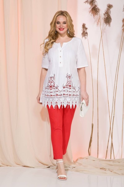 Блуза, брюки Liliana 969В белый+красный - фото 1