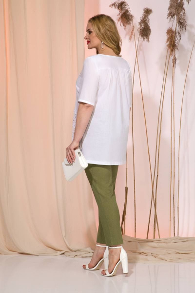 Блуза, брюки Liliana 969В белый+оливковый - фото 2