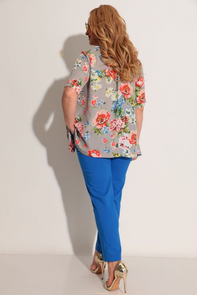 Блуза, брюки Michel chic 1234 цветы-синий - фото 5