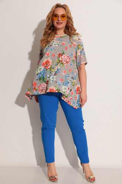 Блуза, брюки Michel chic 1234 цветы-синий - фото 2