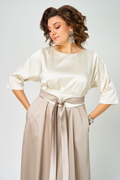 Платье ANASTASIA MAK 1229 молочный+капучино - фото 5