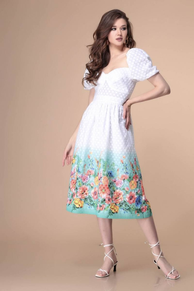 Платье Romanovich Style 1-2171 белый/бирюза - фото 3