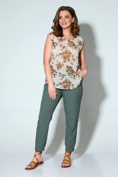 Блуза, брюки, жакет Liona Style 774 серо-зеленый - фото 3