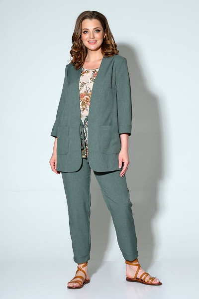 Блуза, брюки, жакет Liona Style 774 серо-зеленый - фото 1