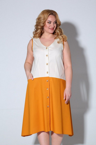 Платье Ксения Стиль 1905 белый-оранжевый - фото 2