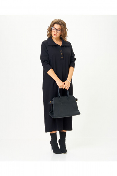 Модное черное платье из трикотажа и хлопка GRATTO 8339 черный - фото 2