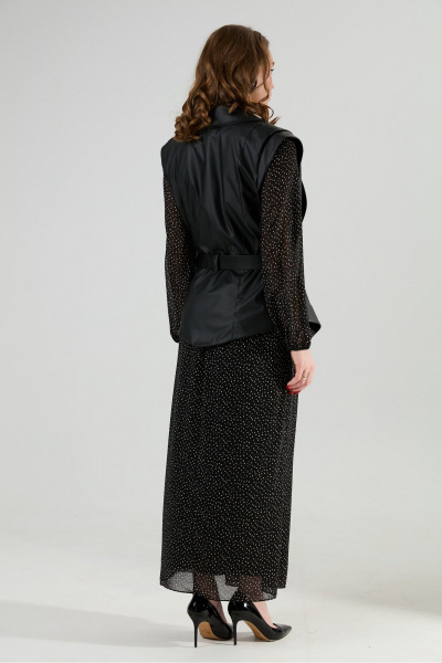 Жилет, платье, ремень NikVa 1021-2 чёрный в горошек и чёрный - фото 5