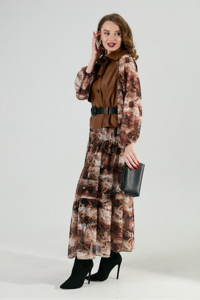 Жилет, платье, ремень NikVa 1022-1 шоколад и тигровая абстракция - фото 10