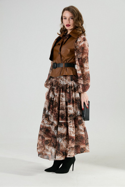 Жилет, платье, ремень NikVa 1022-1 шоколад и тигровая абстракция - фото 3