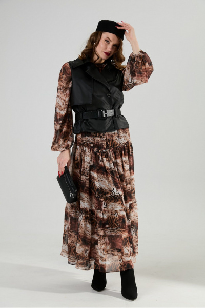 Жилет, платье, ремень NikVa 1022-2 чёрный и тигровая абстракция - фото 9