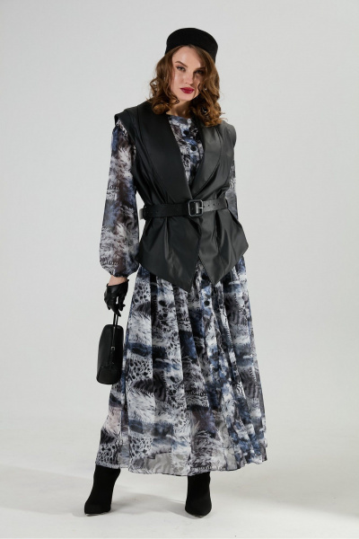 Платье NikVa 1024-1 чёрный и серая абстракция - фото 6