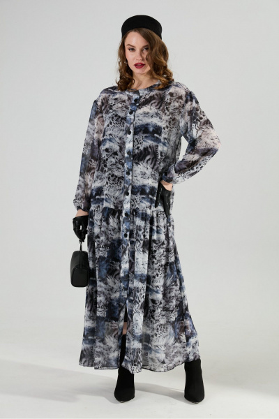 Платье NikVa 1024-1 чёрный и серая абстракция - фото 1