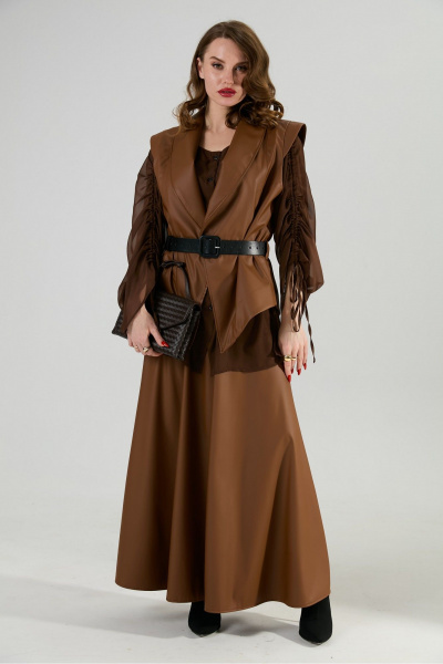 Блуза, жилет, юбка NikVa 1033-1 шоколад - фото 7