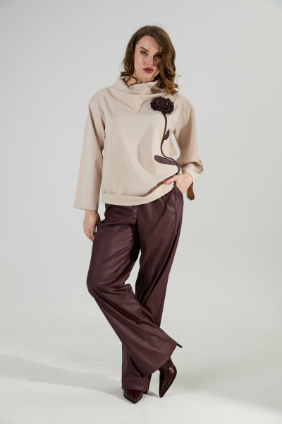 Брюки, джемпер NikVa 922-9 капучино и бордо - фото 4