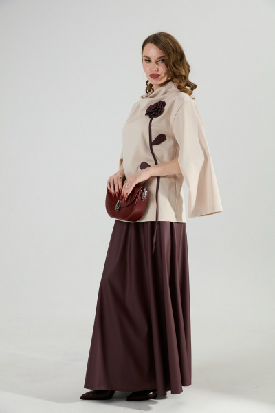 Джемпер, юбка NikVa 952-5 капучино и бордо - фото 3