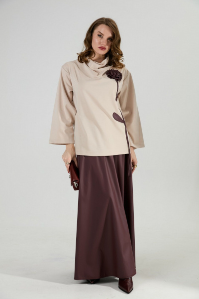 Джемпер, юбка NikVa 952-5 капучино и бордо - фото 1