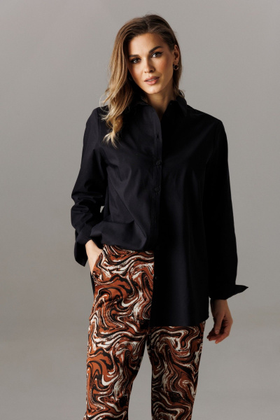 Блуза, брюки Ларс Стиль 1196 шоколадно-молочный_черный - фото 2
