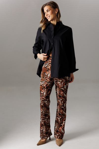Блуза, брюки Ларс Стиль 1196 шоколадно-молочный_черный - фото 1