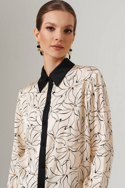 Блуза Nelva 23109 кремово-черный принт - фото 3