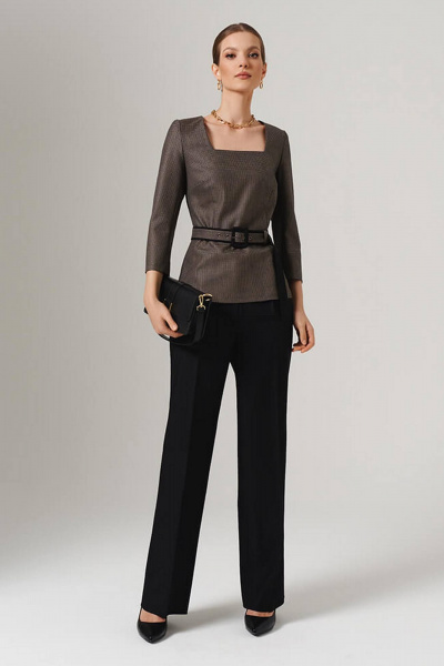 Блуза Nelva 23127 черно-бежевый - фото 2