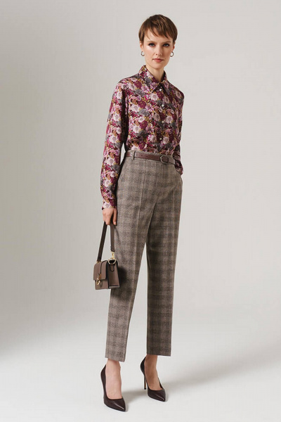 Брюки Nelva 31074 бежево-коричневая клетка - фото 1