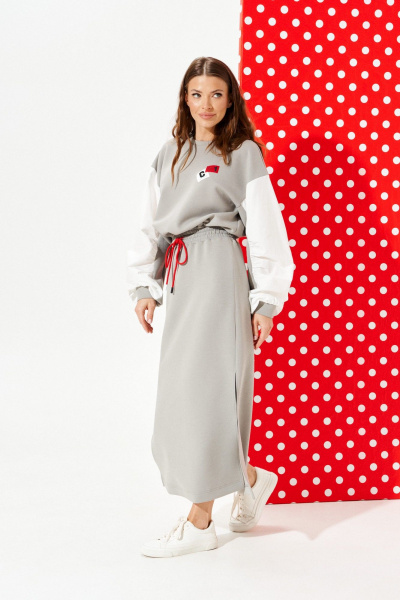 Платье ELLETTO LIFE 1120 серый - фото 2