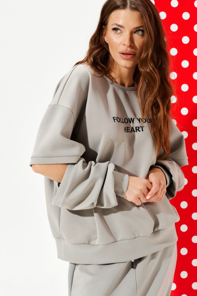 Свитшот, юбка ELLETTO LIFE 5326 серый - фото 6