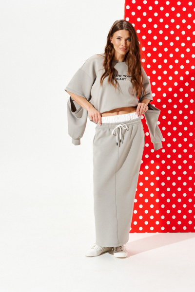 Свитшот, юбка ELLETTO LIFE 5326 серый - фото 2