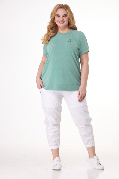 Блуза, брюки Кэтисбел 2527 белый-зелень - фото 1