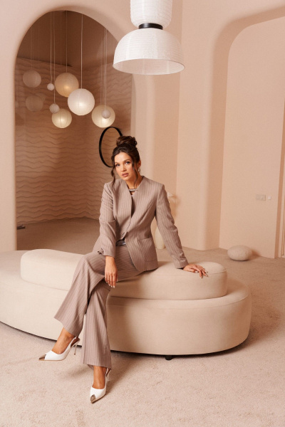 Блуза, брюки, жакет Beautiful&Free 6416 полоска_капучино - фото 10