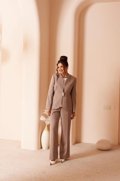 Блуза, брюки, жакет Beautiful&Free 6416 полоска_капучино - фото 9