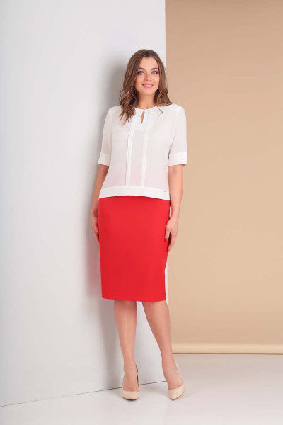 Блуза, юбка Милора-стиль 615 белый/красный - фото 1