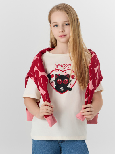 Футболка Mark Formelle 117915/25-38249П-0 молочный_печать2_2_сл_на_пол_1_сл_на_ПР_рукаве - фото 1