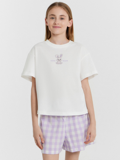 Футболка, шорты Mark Formelle 567748/25-37441ПП-14 белый_клетка_на_св.лиловом_3_сл_на_пол - фото 2