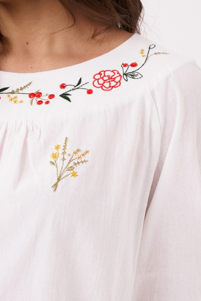 Блузка прямого силуэта с вышивкой и рукавом 3/4 Панда 36540z белый - фото 3