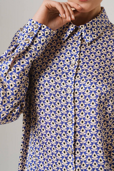 Блуза Nelva 23145 бежево-васильковый принт - фото 4