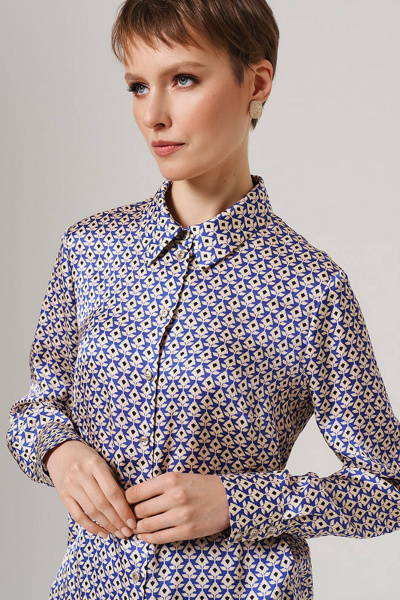 Блуза Nelva 23145 бежево-васильковый принт - фото 3
