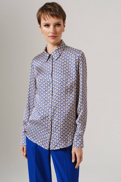 Блуза Nelva 23145 бежево-васильковый принт - фото 1