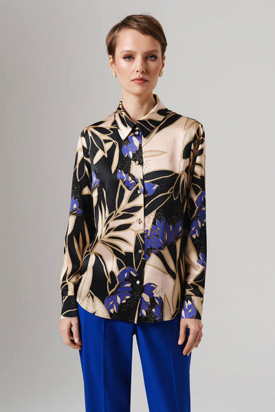 Блуза Nelva 23154 бежевый-черный принт - фото 3