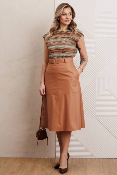 Жакет, юбка Мода Юрс 25-2850 бежевый - фото 9